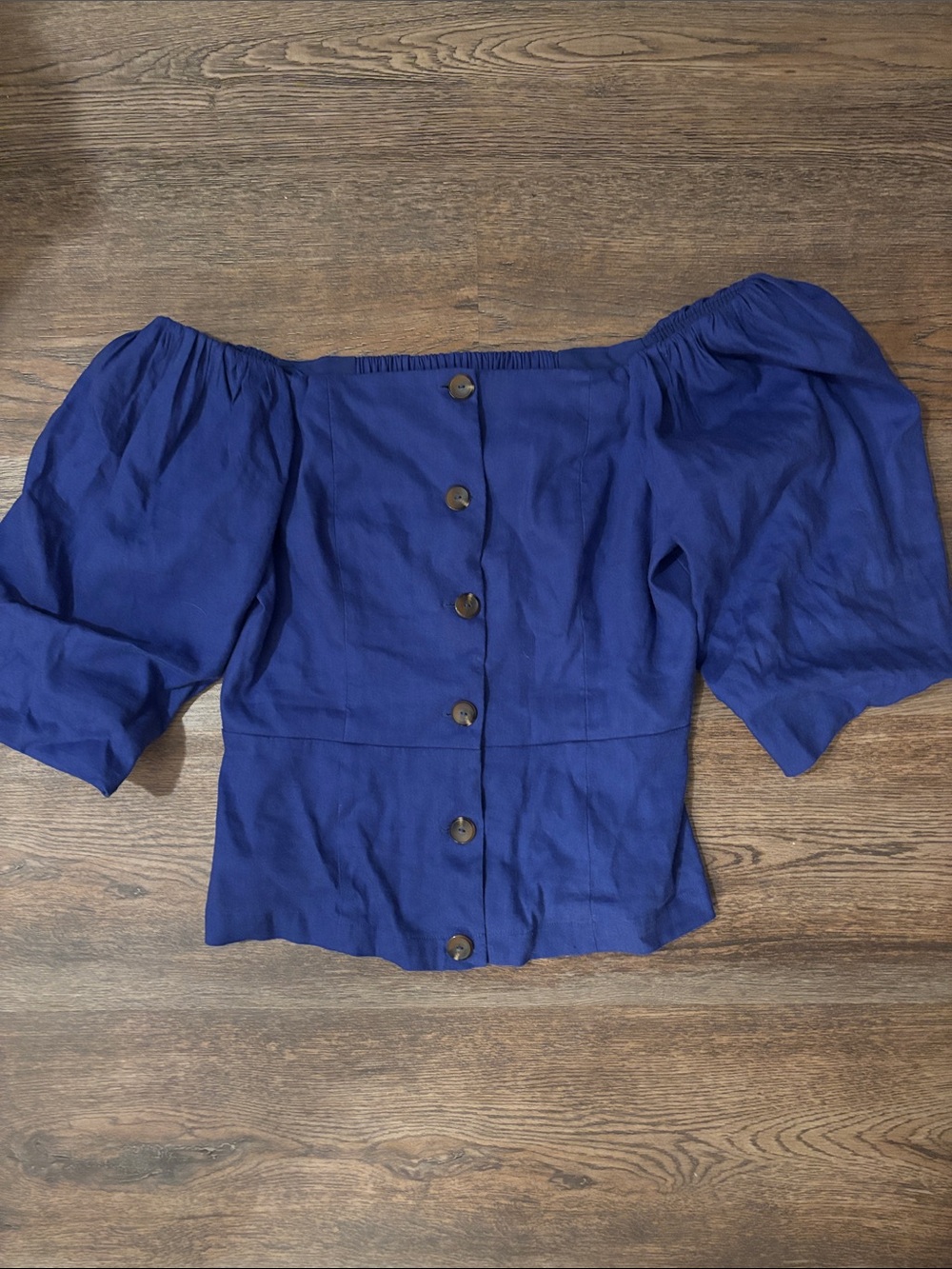 ANTONIO MELANI Off-Shoulder Button-Front Top in Royal Blue